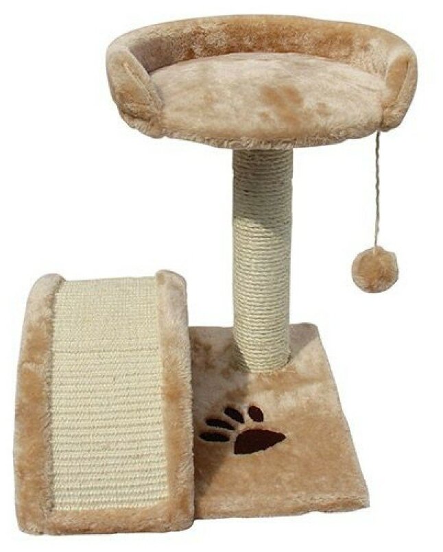 Когтеточка для кошек FOXIE С лежанкой, игрушкой и сизалевой дугой 35x35x45см бежевая