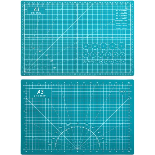 Коврик для макетирования и резки 45x30см A3 двусторонний с разметкой. ПВХ с самовосстанавливающимся покрытием. Цвет зеленый
