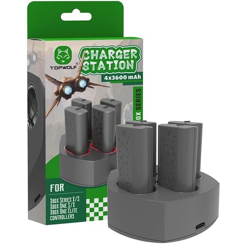 Зарядная станция и 4 аккумулятора 3600 мАч для геймпада XBox One One S XSeries S X Elite 269000₽