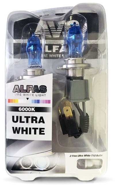 Газонаполненные лампы AVS ALFAS Pure-White 6000К H4 12V 75/85W (к-т 2+2 (T-10)