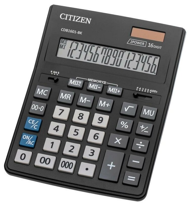 Калькулятор Citizen настольный Correct, 16 разрядов, двойное питание, 155x205 мм, черный