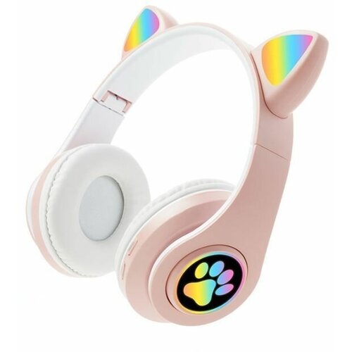 Наушники с ушками Кошачья лапка с подсветкой игровые компьютерные для телефона беспроводные розовые 120000₽