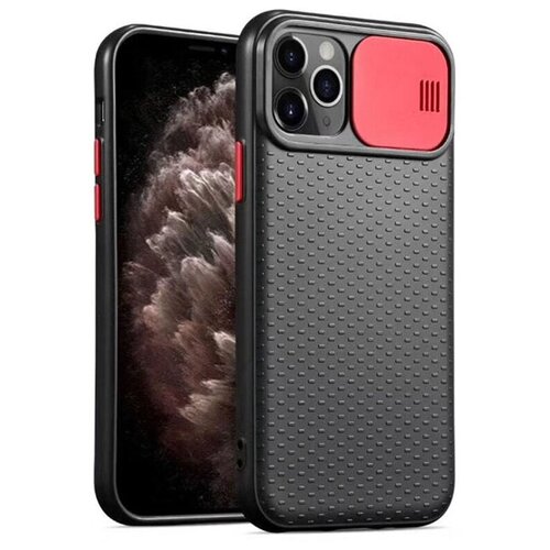 фото Чехол силиконовый для iphone 11 pro с защитой для камеры черный с красным grand price