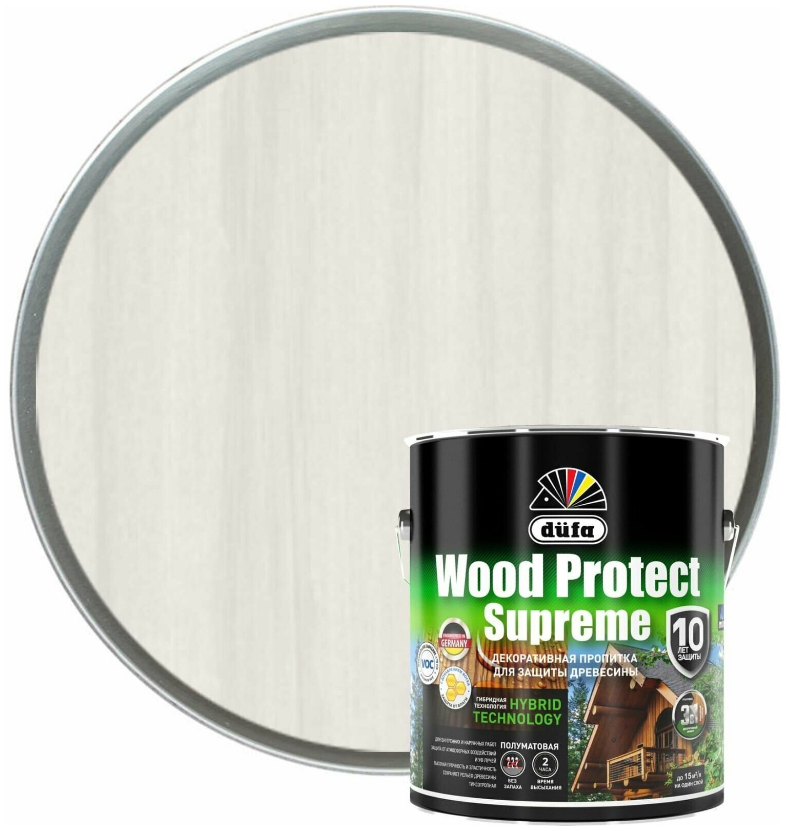 Пропитка декоративная для защиты древесины Dufa Wood Protect Supreme белая 2,5 л