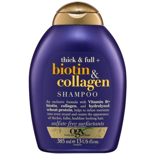 OGX шампунь Thick & Full+ Biotin & Collagen для лишенных объема и тонких волос, 385 мл шампунь для тонких волос с биотином и коллагеном тревел travel thick and full biotin and collagen shampoo 88 7 мл