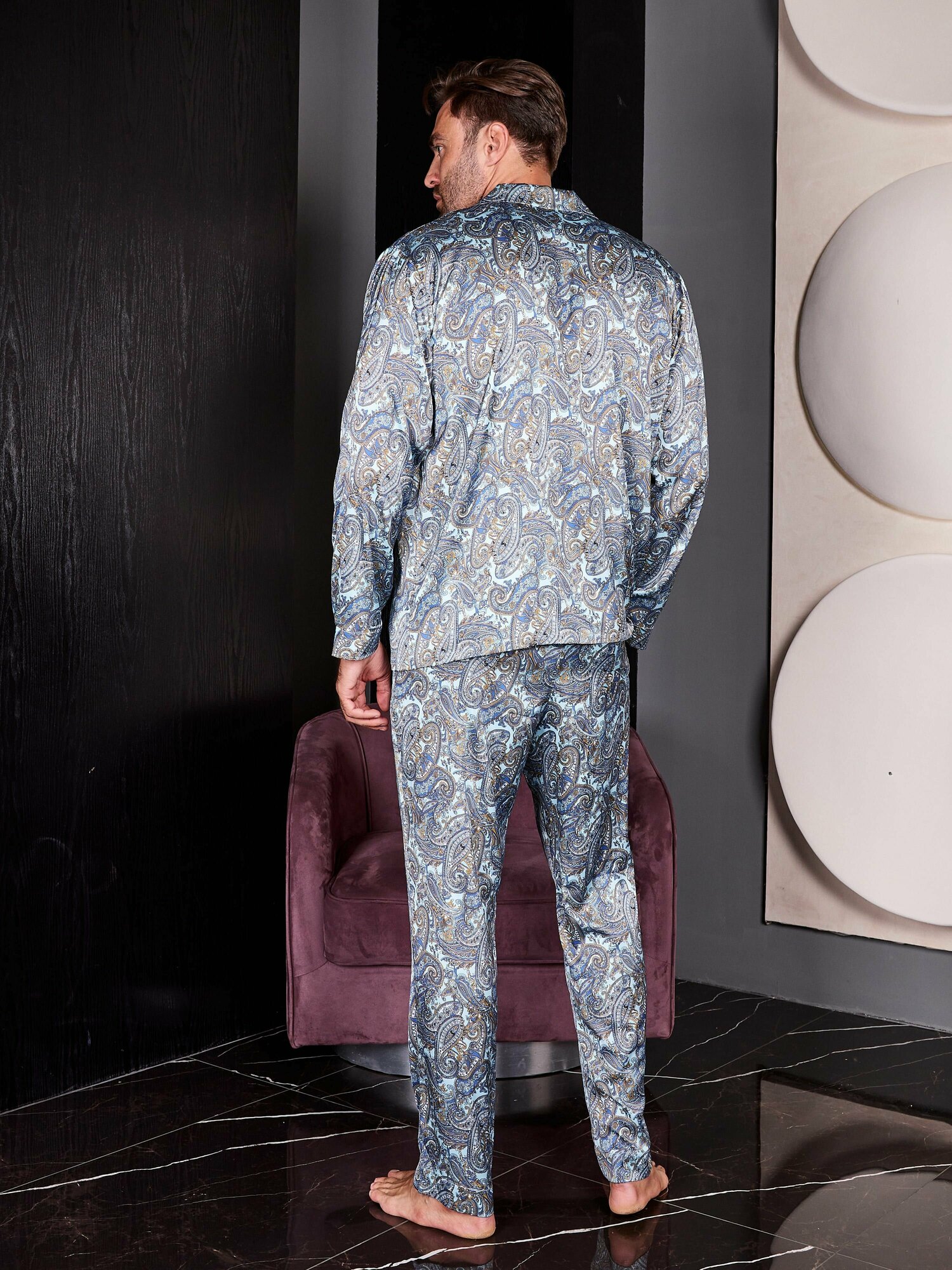 Пижама мужская с брюками и рубашкой "Голубая с узором Бута" - фотография № 10