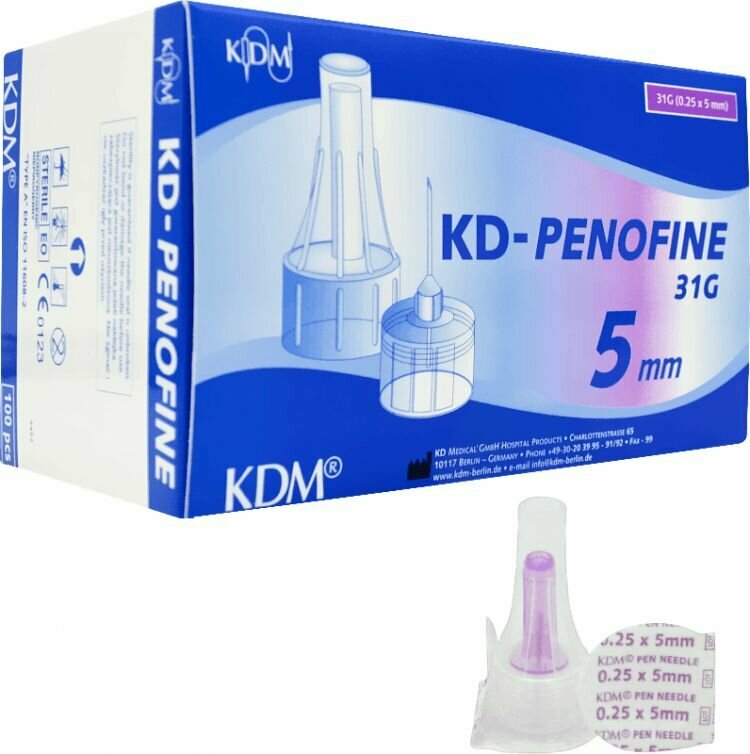 Картинки Иглы для шприц-ручек 31G (0,25 х 5 мм) KD-Penofine 100 штук