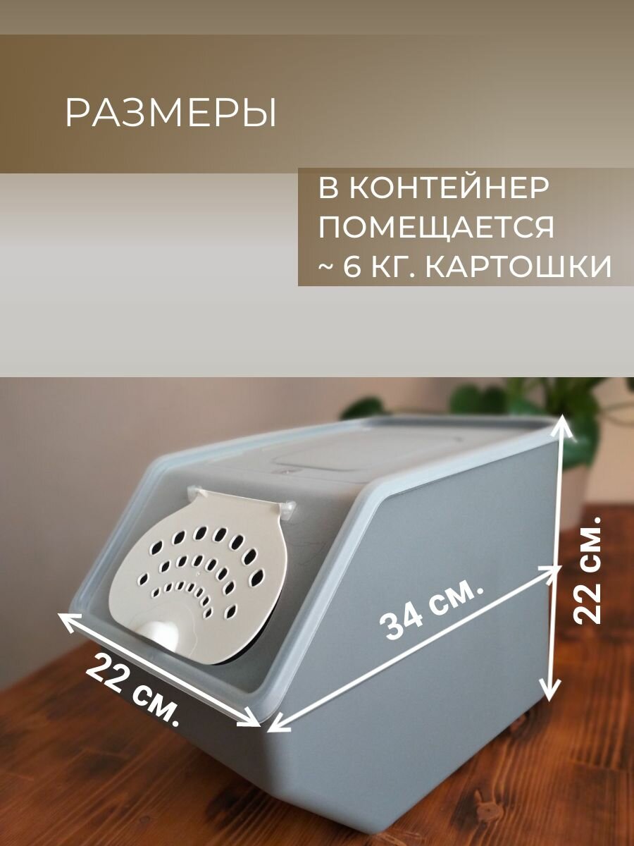 Набор пластиковых контейнеров для хранения овощей и фруктов, с крышкой. 2 штуки. Темно-серый цвет — фото 1