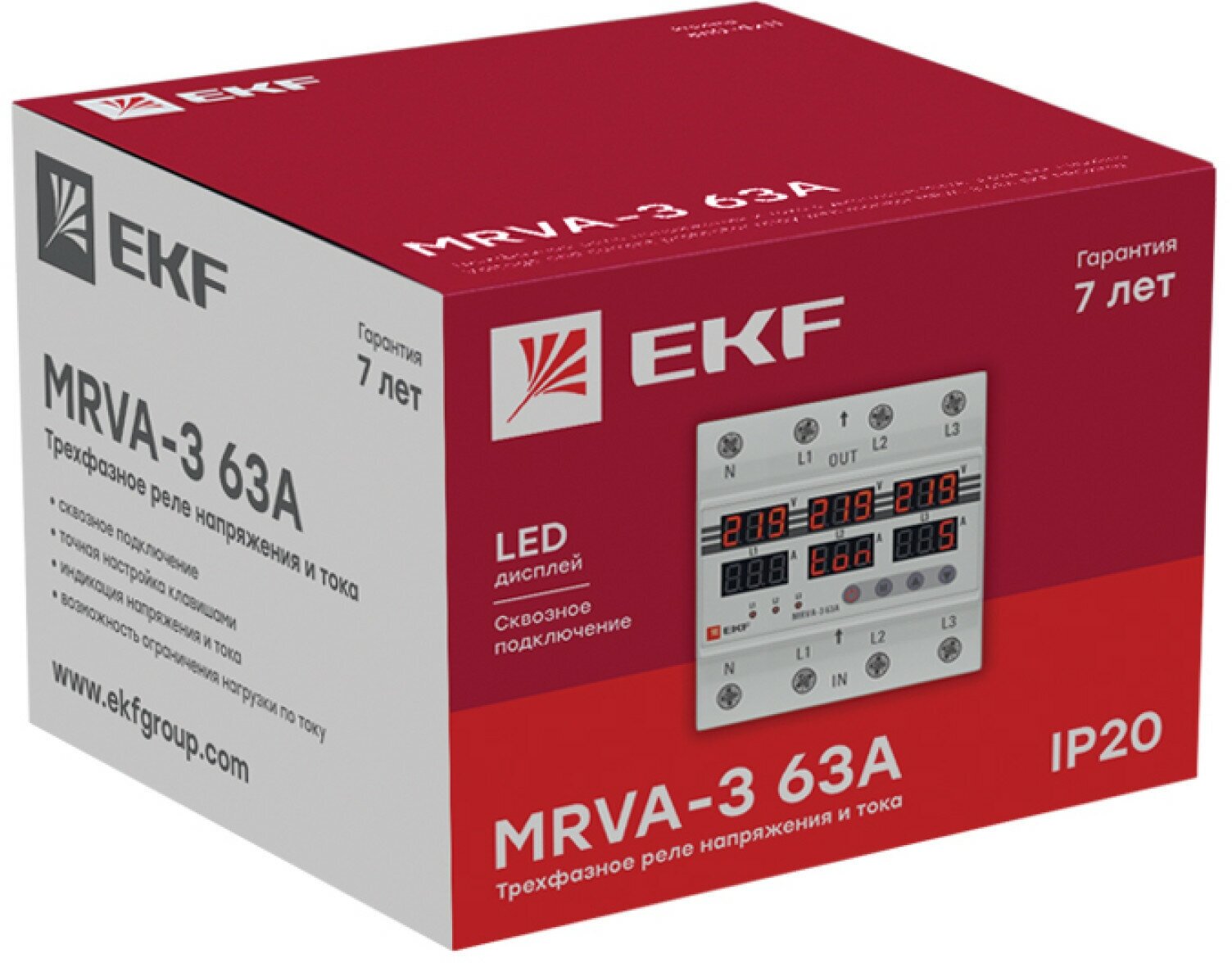 EKF PROxima Трехфазное реле напряжения и тока с дисп. MRVA-3 63A MRVA-3-63A