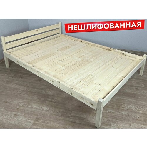 фото Кровать двуспальная классика из массива сосны со сплошным основанием, 200х160 см (габариты 210х170), без шлифовки и покрытия solarius