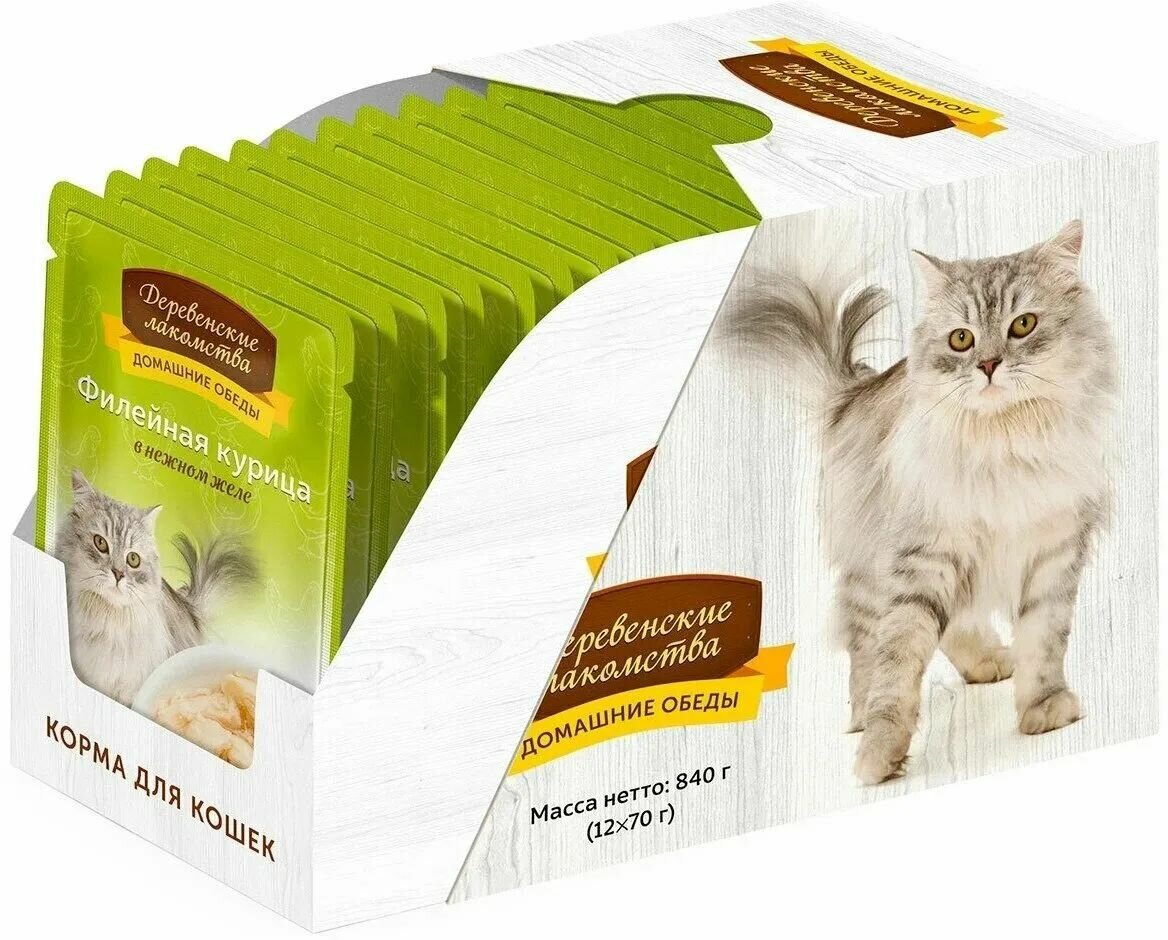 Деревенские лакомства пауч для кошек филейная курица в нежном желе