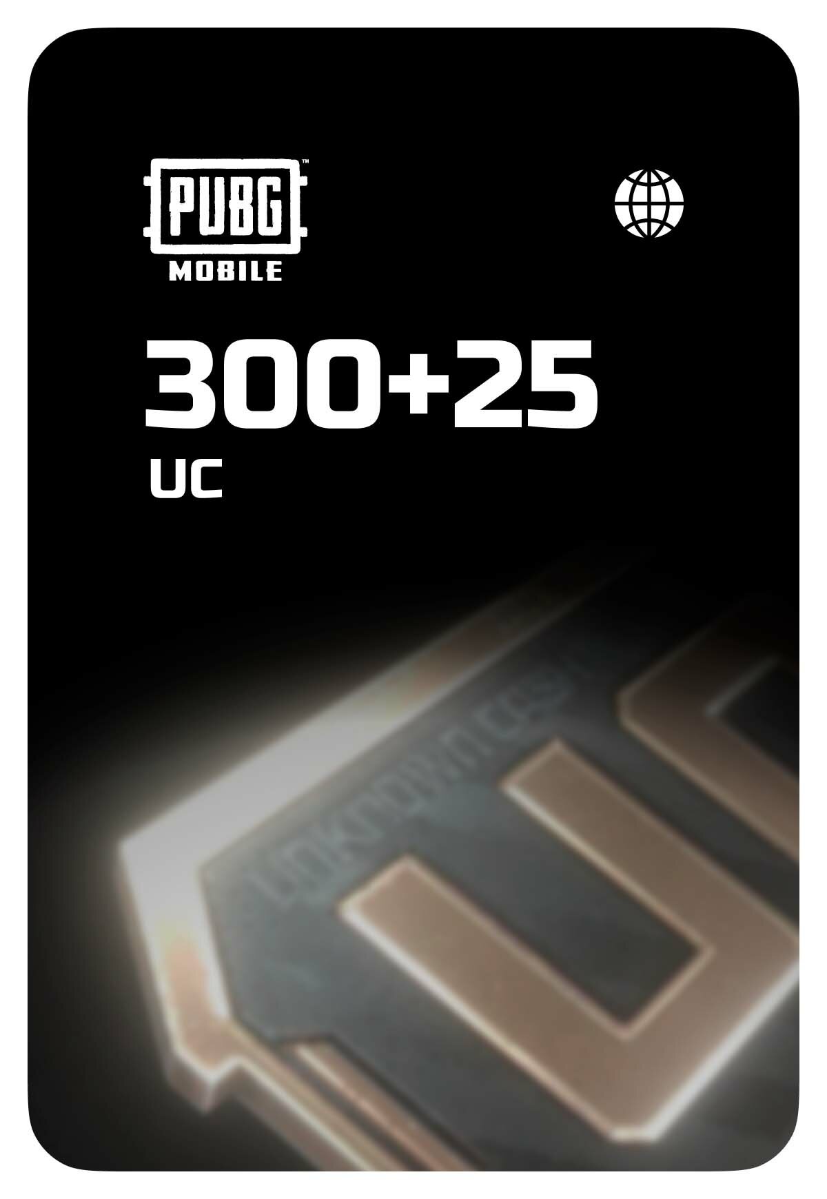 Игровая валюта PUBG Mobile 300 + 25 UC - Global (PUBG Mobile; Android, iOS; Регион активации РФ, СНГ)