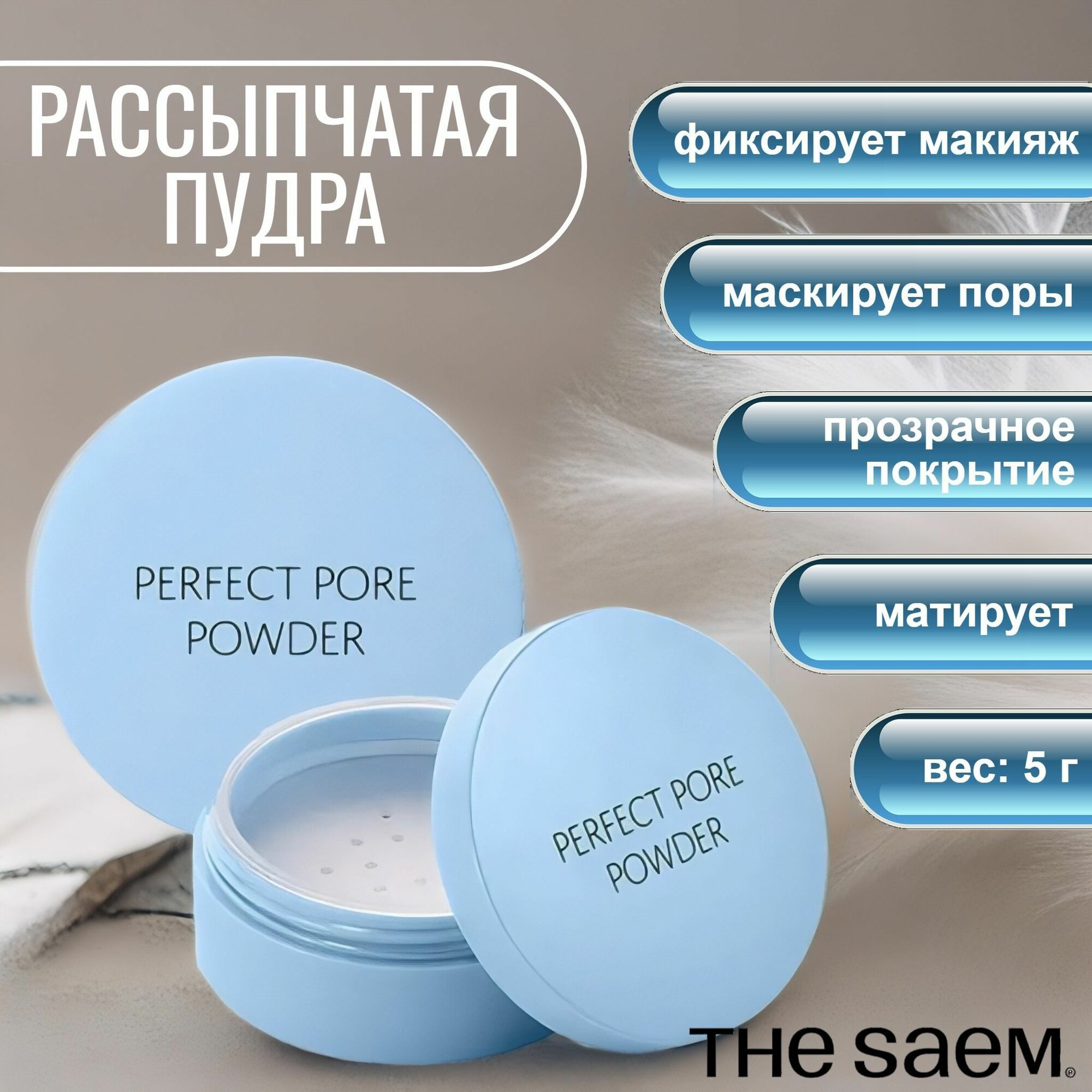 The Saem Матирующая пудра рассыпчатая для маскировки расширенных пор Saemmul Perfect Pore Powder 5 г