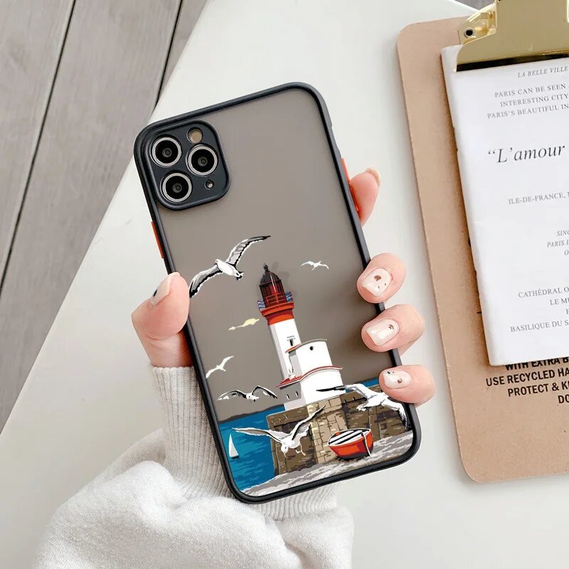 Чехол для телефона с ручной росписью «Маяк Птица Чайка» для iphone 17 16 14 11 12 13 15 Pro Max 16 15 14 Plus X XS XR с жесткой задней крышкой