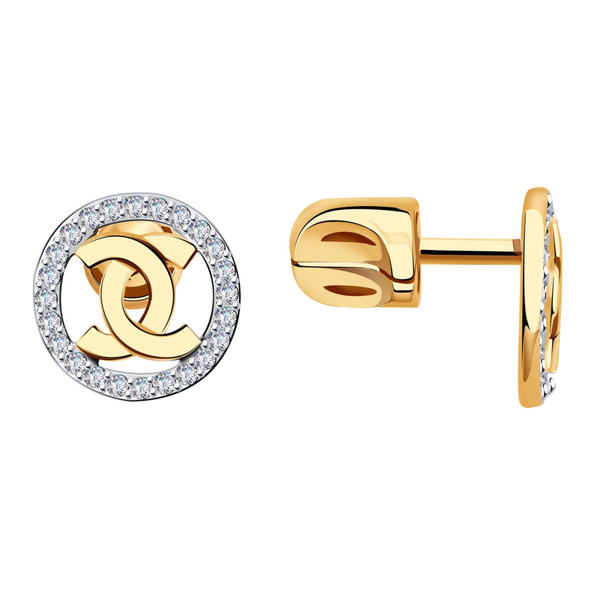 Серьги пусеты Diamant online, красное золото, 585 проба, фианит