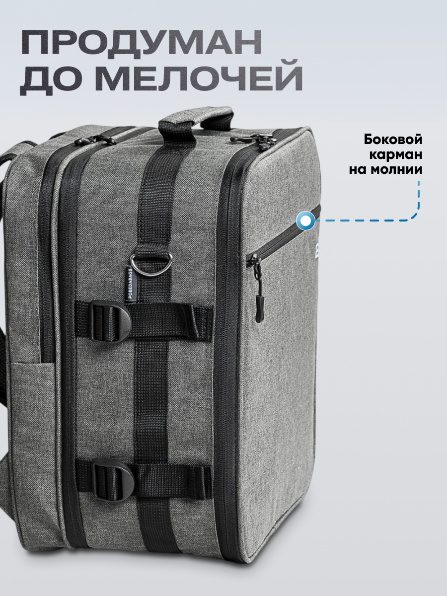 Рюкзак-трансформер для ручной клади 36х30х27 Pobedabags Grey Base — фото 1