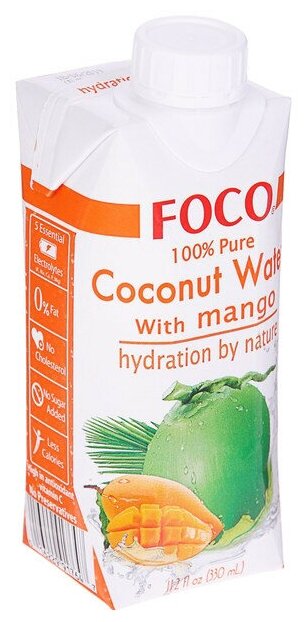 Кокосовая вода с манго "FOCO" 330 мл Tetra Pak 1шт - фотография № 3