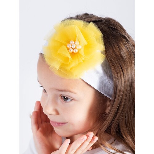 Повязка на голову Валерия Мура с цветком, белая с желтым