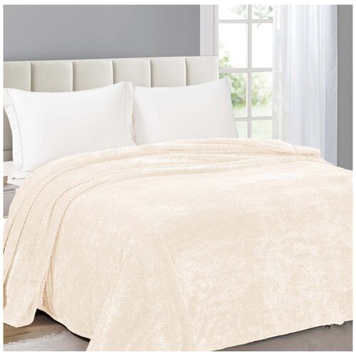 Плед Велсофт Молочный для кровати, дивана / Плед Евро 200х220 см / Плед для пикника / Плед для детской / Покрывало