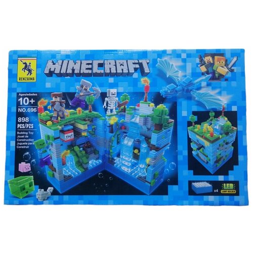 Майнкрафт конструктор детский светящийся синий 898 деталей. конструктор игрушка нападение на подводную крепость для детей