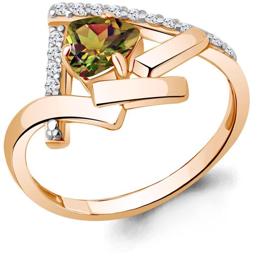 фото Кольцо diamant online, серебро, 925 проба, золочение, фианит, султанит, размер 17.5