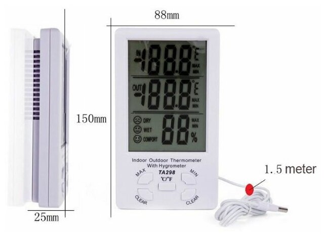 Термометр гигрометр часы OEM TA-298 - фотография № 6
