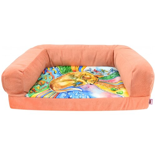 730613с лежанка диван Сны рисунок Собака мебельная ткань №1 54*38*13 см коралловая