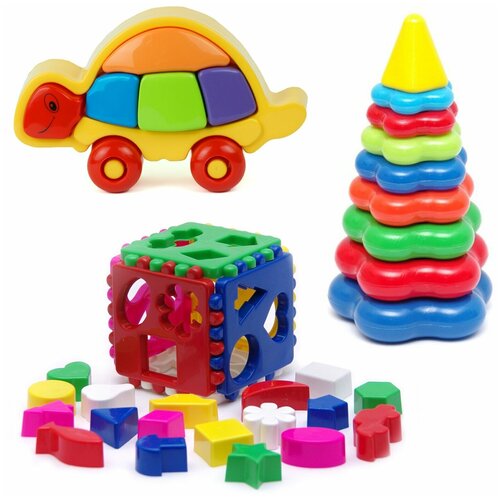 фото Набор развивающий: логическая черепашка (15-5877) + игрушка "кубик логический большой" (40-0010) + пирамида детская большая (40-0045) karolina toys