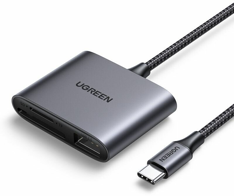 Кардридер UGREEN CM387 (80798) USB-C to SD/TF + USB 2.0 Memory Card Reader. Цвет: серый