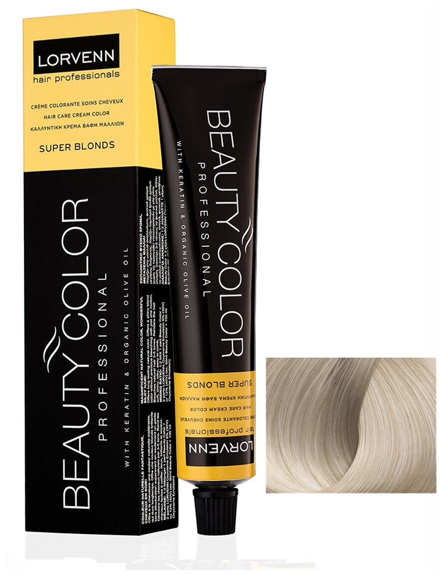 Крем-краска BEAUTY COLOR SUPER BLONDS для окрашивания волос LORVENN HAIR PROFESSIONALS 00.00 супер блонд белесый 70 мл