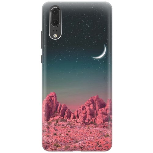 фото Cиликоновый чехол на huawei p20 / хуавей п20 с принтом "месяц над розовыми горами" gosso