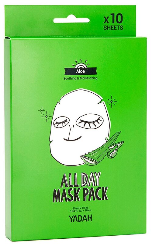 Yadah Маска на тканевой основе с алоэ All Day Mask Pack-Aloe, 10 шт. по 25 мл