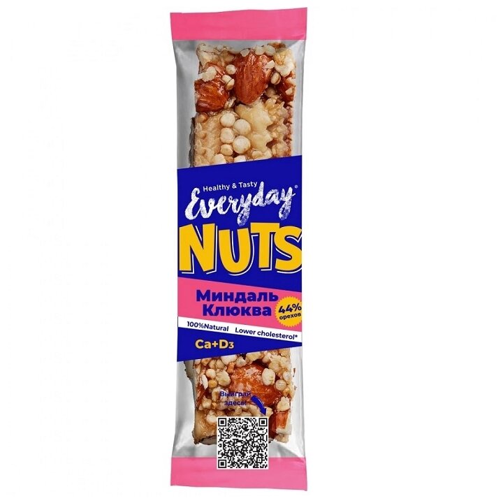 Ореховый батончик EVERYDAY NUTS Миндаль-Клюква, пакет 40г