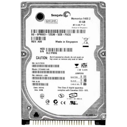 Жесткий диск Seagate 9W3232 40Gb 5400 IDE 2,5 HDD жесткий диск seagate st340824a 40gb 7200 ide 3 5 hdd