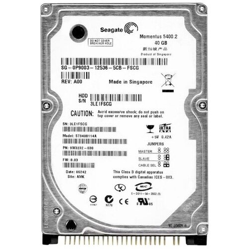 Жесткий диск Seagate 9W3232 40Gb 5400 IDE 25 HDD 701000₽