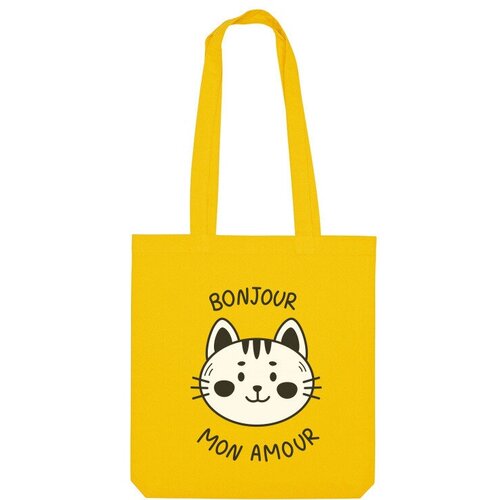 сумка милый котик с подписью зеленый Сумка шоппер Us Basic, желтый