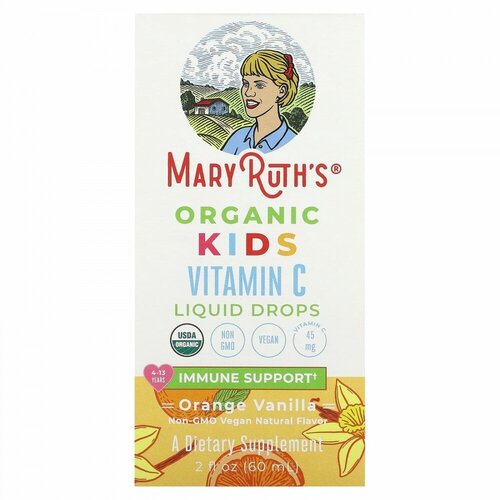 MaryRuth Organics, Organic Kids, Vitamin C Liquid Drops, 4-13 Years, Orange Vanilla, 2 fl oz (60 ml)