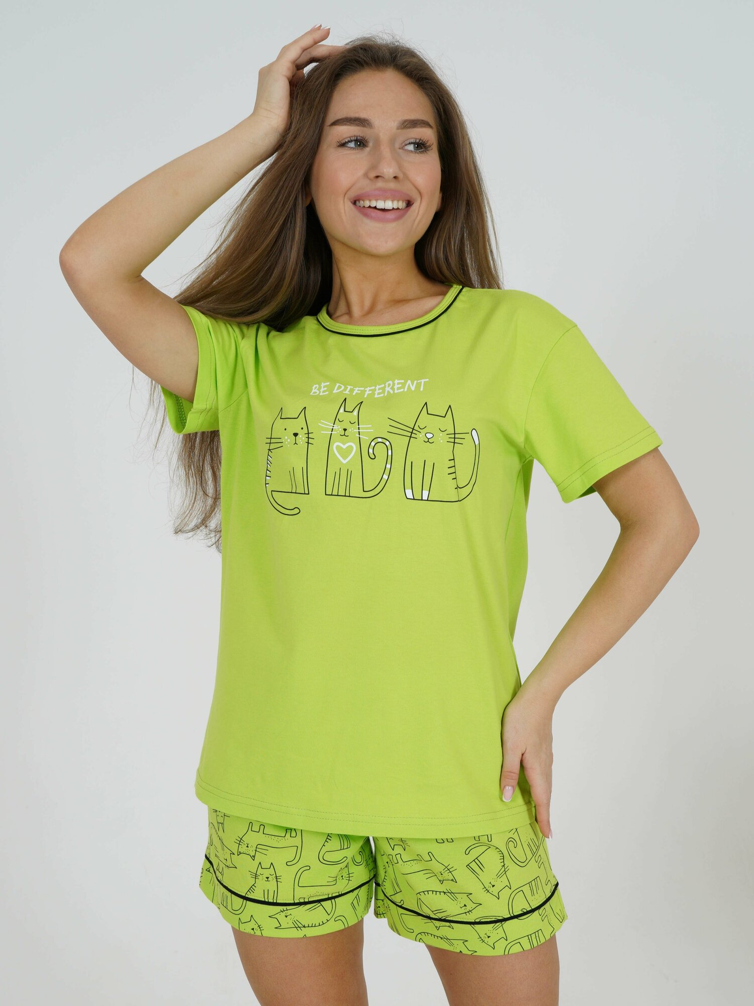 Lovetex.store / Костюм женский домашний с шортами и футболкой / салатовый / размер 56 - фотография № 13