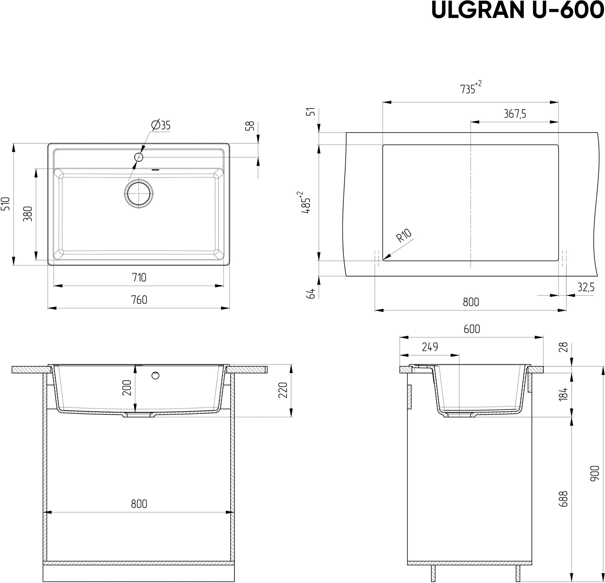 Мойка Ulgran U-600-308 черный - фотография № 2