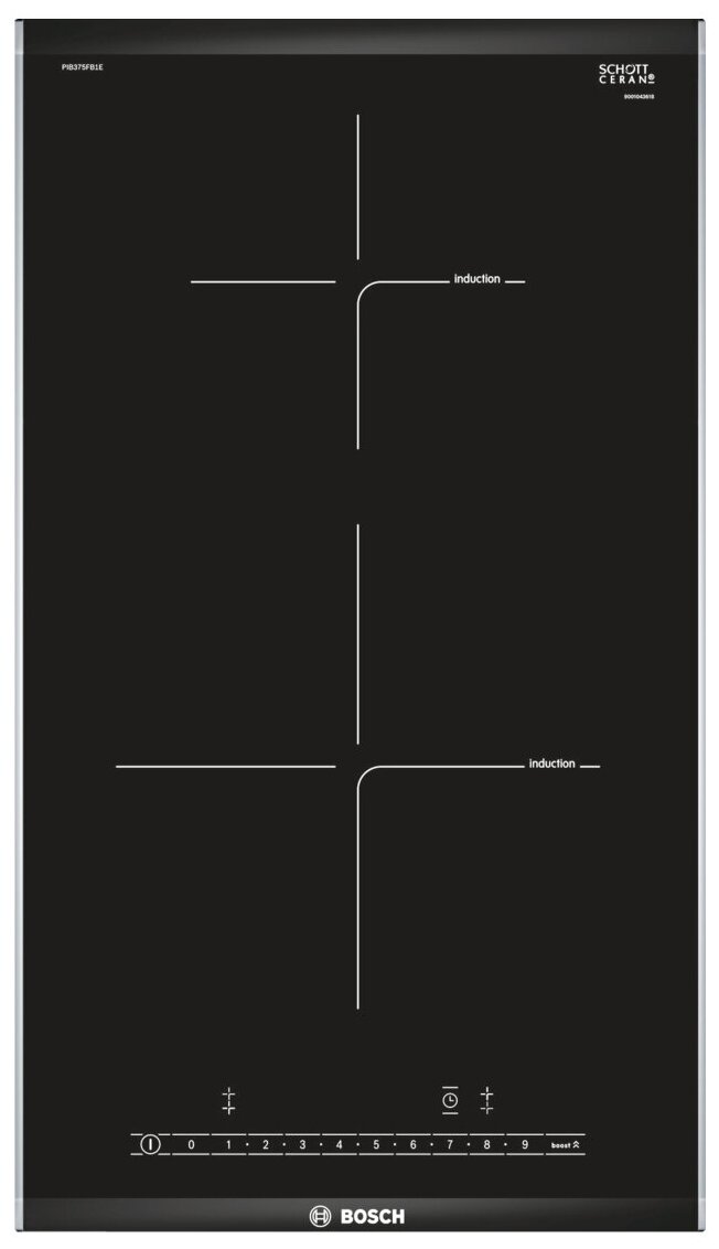 Индукционная варочная панель BOSCH PIB375FB1E, цвет панели черный, цвет рамки серебристый, Испания