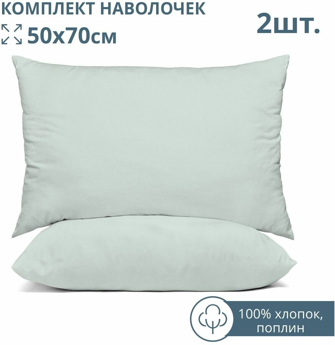 фото Комплект из двух наволочек 50*70 BRAVO мятный / поплин / хлопок