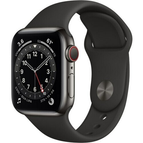 Часы Apple Watch Series 6 GPS+Cellular 44mm Graphite Stainless Steel Case with Black Sport Band