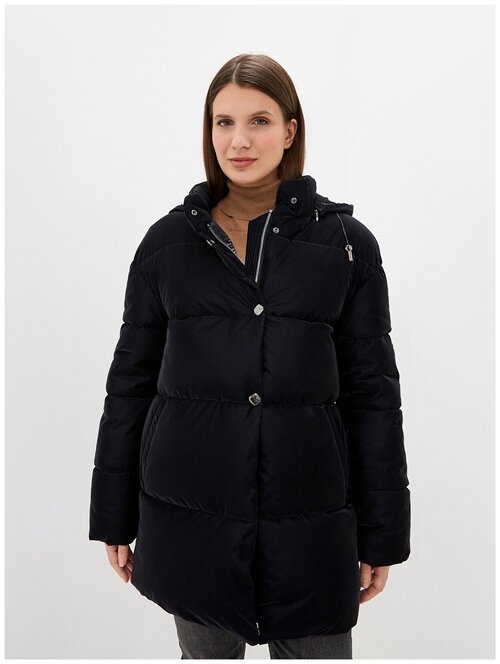 куртка  Maritta, демисезон/зима, укороченная, силуэт прямой, стеганая, капюшон, карманы, подкладка, размер 42, синий