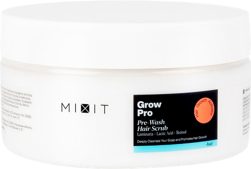 MIXIT Маска-скраб для глубокого очищения кожи головы с экстрактом ламинарии, молочной кислотой и ретинолом, GROW PRO Pre-Wash Hair Scrub, 200 мл