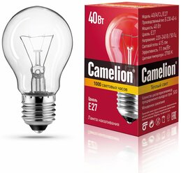 Лампа накаливания Camelion 7276, E27, A50, 40 Вт, 2700 К