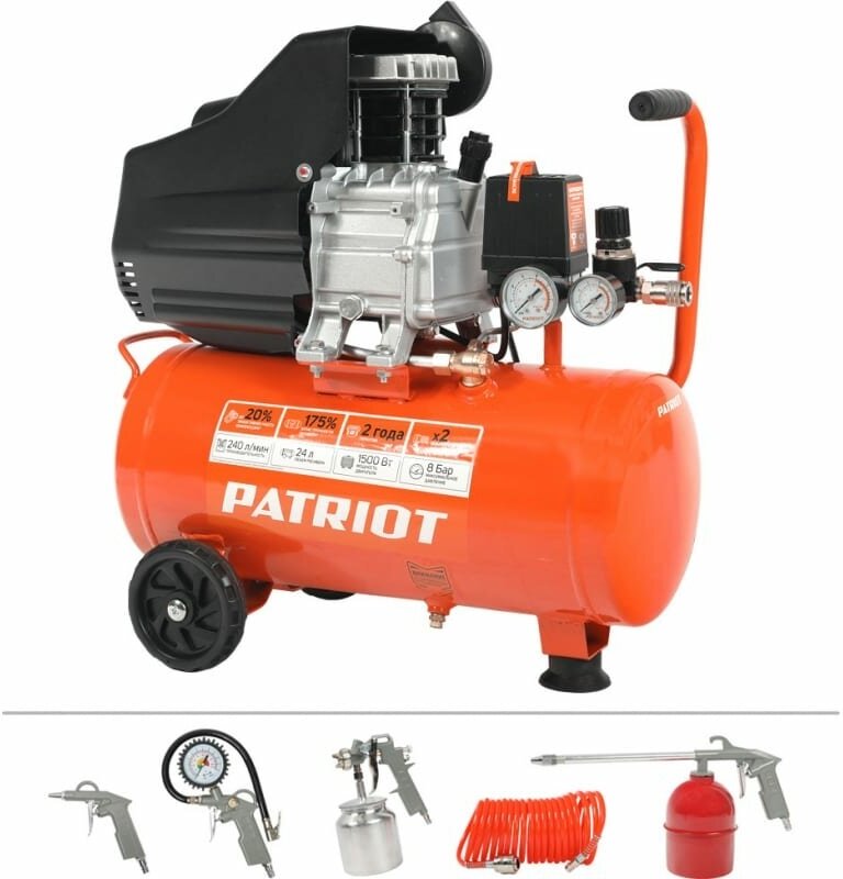 Компрессор PATRIOT EURO 50-260K + набор пневмоинструмента KIT 5В 1.8 кВт выход быстросъём выход ел шт (525306316) PATRIOT