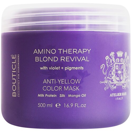 Bouticle Amino Therapy Blond Revival  Маска для волос восстанавливающая  с  анти-желтым эффектом Anti-Yellow Color Mask, 500 мл, банка