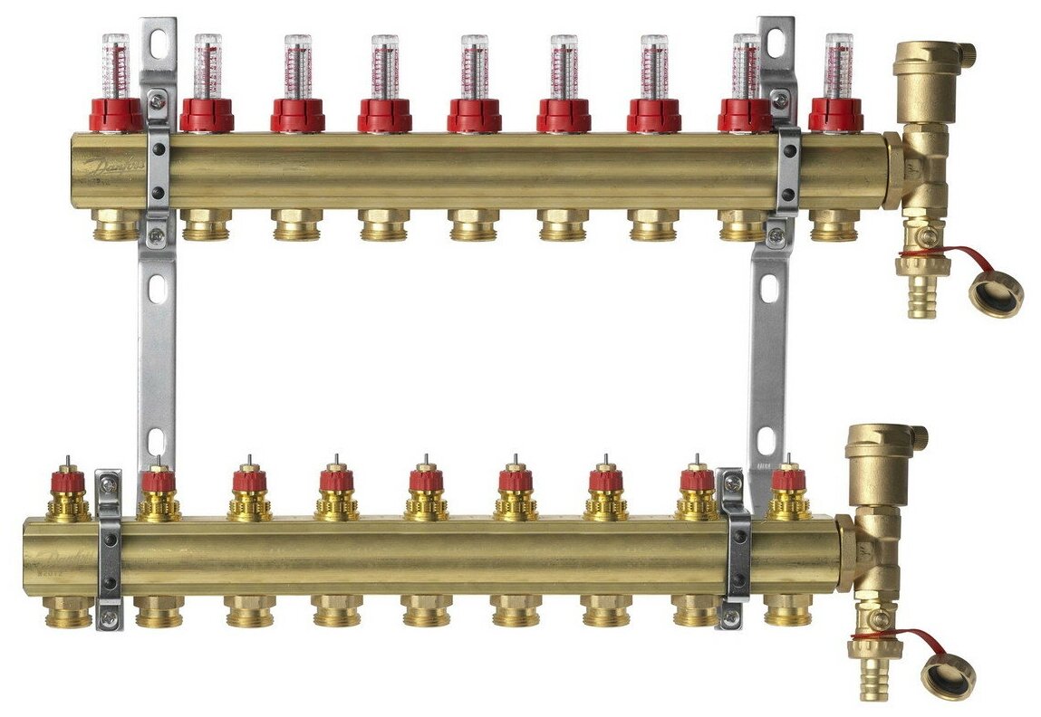 Комплект коллекторов FHF-9F set с расходомерами, кронштейнами и воздухоотводчиками, 9 контуров