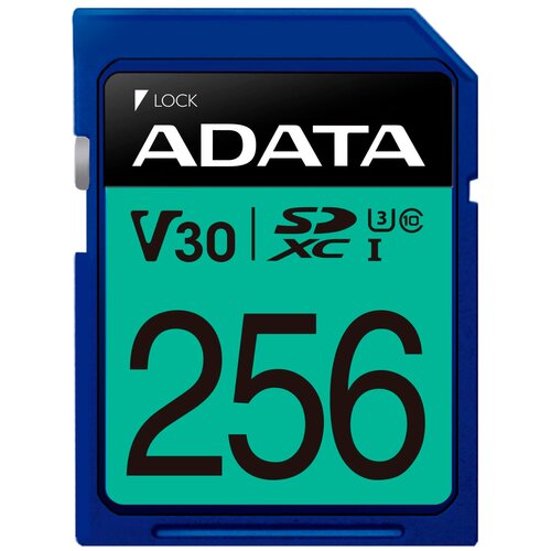 Карта памяти ADATA SDXC 256 ГБ Class 10, V30, UHS Class 3, R/W 100/80 МБ/с, 1 шт.