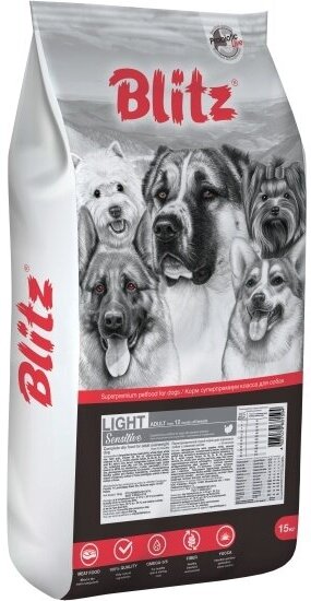 Корм сухой Blitz (pet) Blitz Adult Light Sensitive для взрослых собак с лишним весом Индейка 15кг